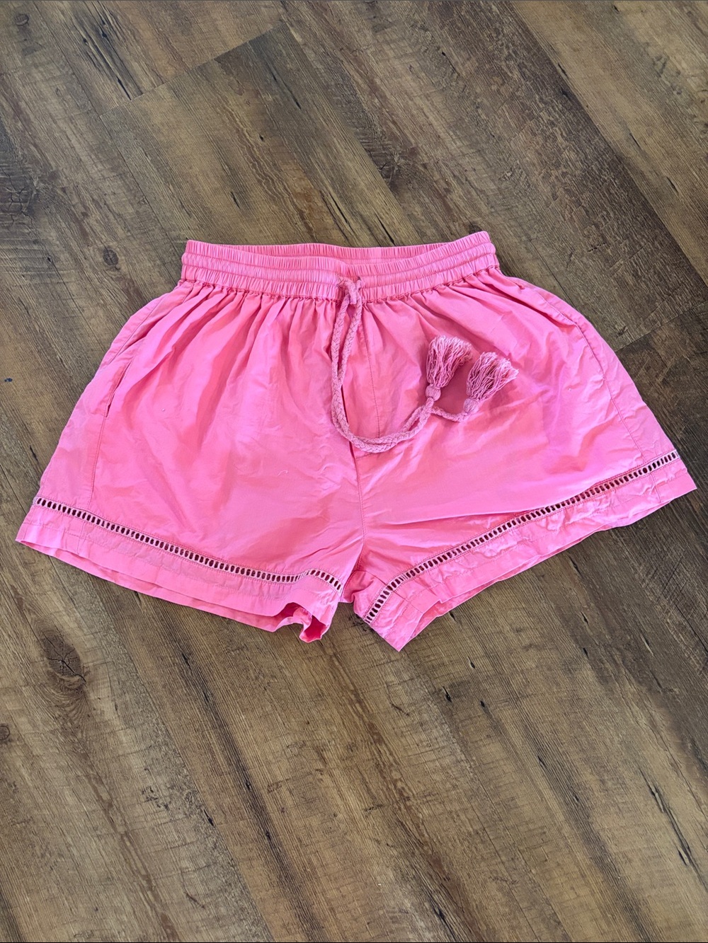 The Shirt by Rochelle Behrens Pink Tassel Drawstring High-Waist Shorts